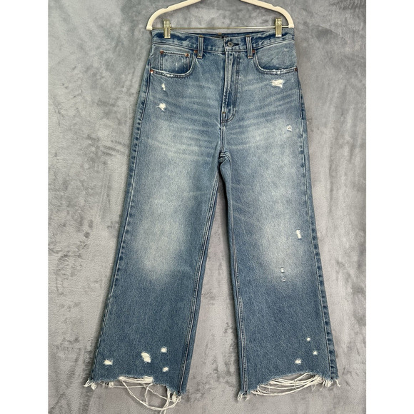 Abercrombie & Fitch Jeans Womens 28 Wide Leg High Rise Light‎ Wash Distressed - Picture 1 of 15